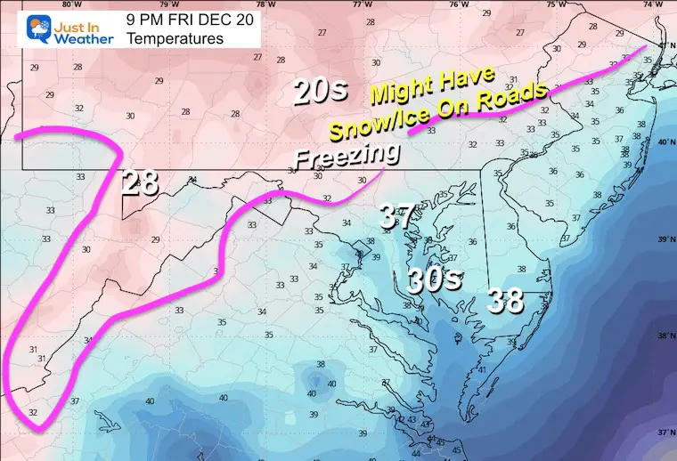 December 20 weather temperatures freezing Friday night