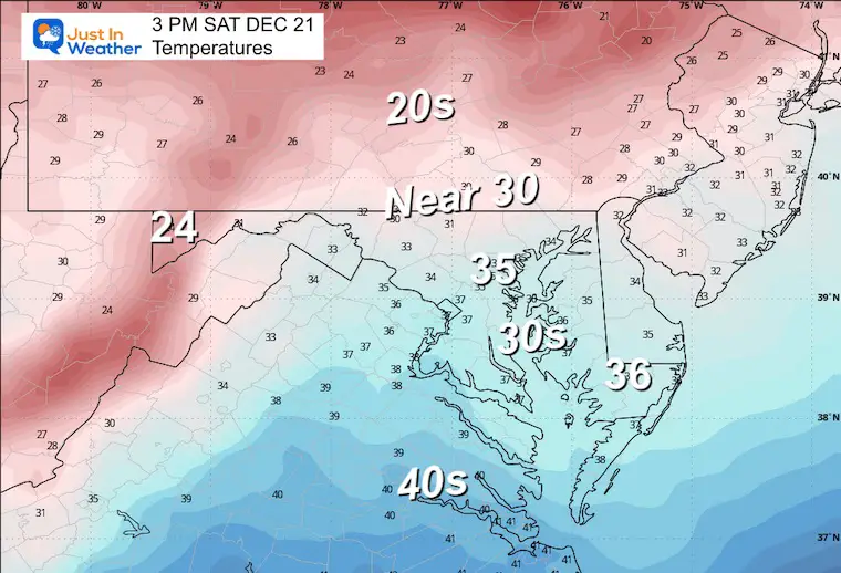 December 20 weather temperatures freezing Saturday afternoon