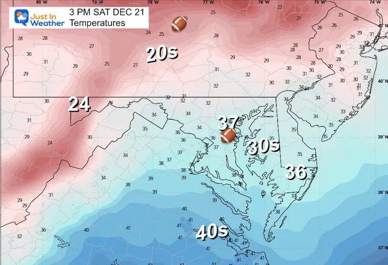 December 20 weather temperatures Saturday afternoon