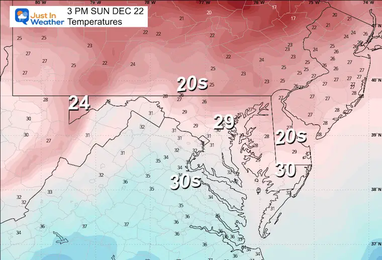 December 20 weather temperatures freezing Sunday afternoon