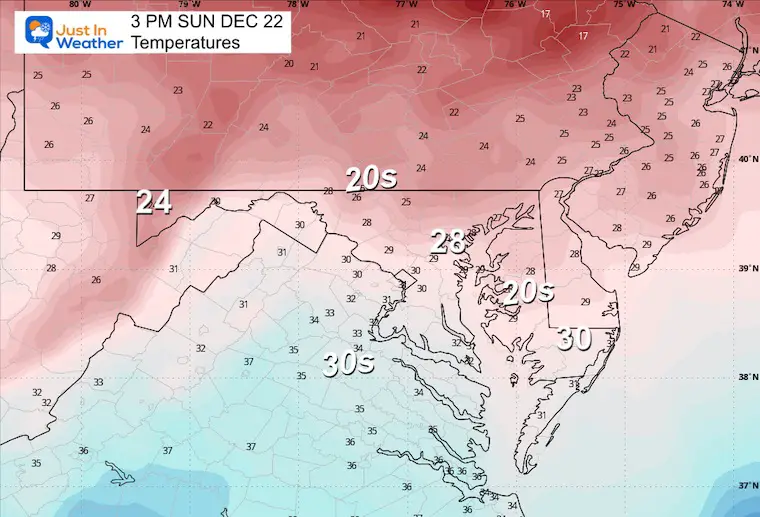 December 20 weather temperatures forecast Sunday afternoon