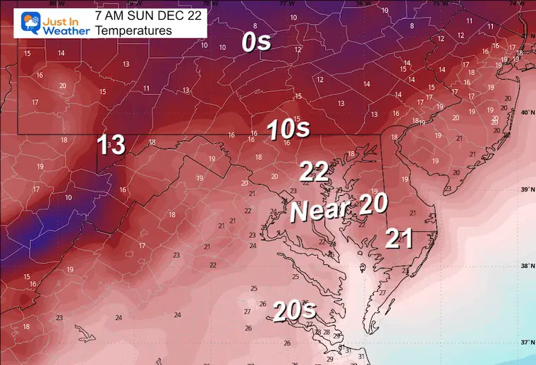 December 20 weather temperatures freezing Sunday morning