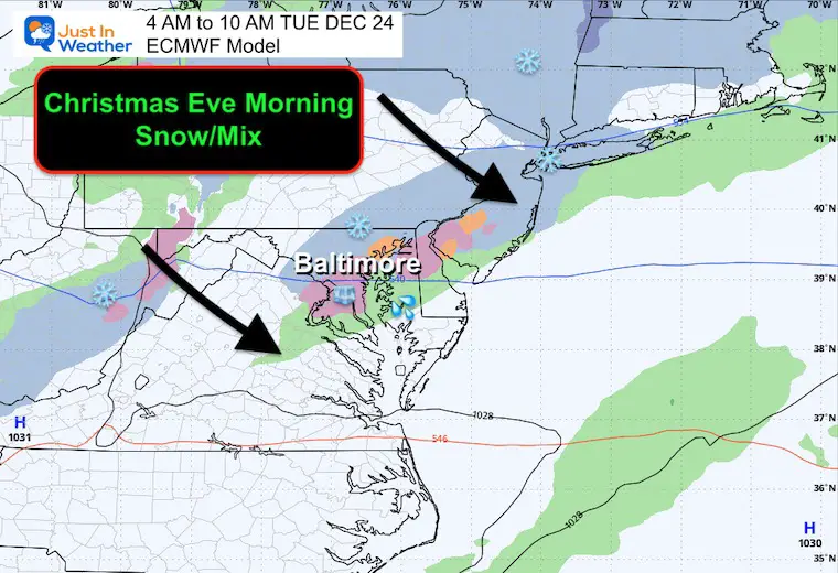 December 21 weather forecast snow Christmas Eve