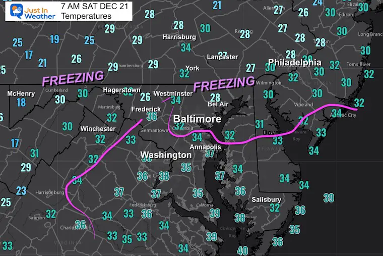 December 21 weather temperatures Saturday morning