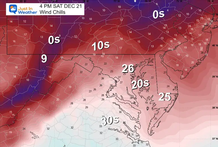 December 21 weather forecast wind chill Saturday afternoon