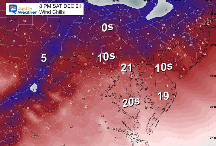 December 21 weather forecast wind chill Saturday evening