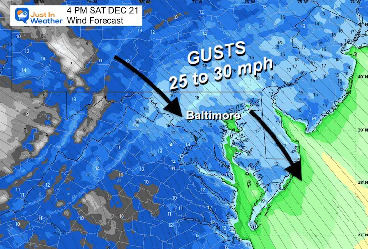 December 21 weather wind forecast Saturday afternoon