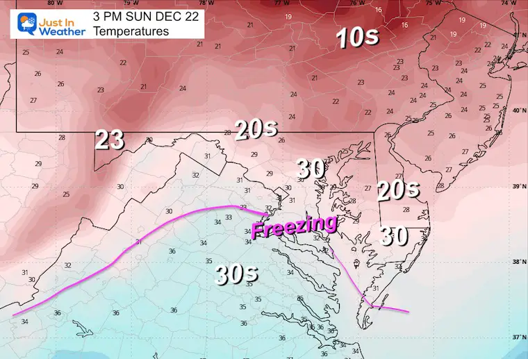 December 22 weather temperatures Sunday afternoon 