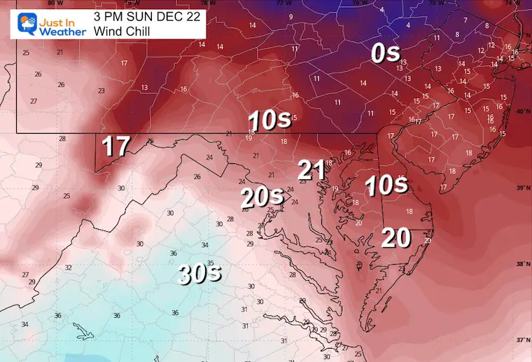 December 22 weather wind chill Sunday afternoon 