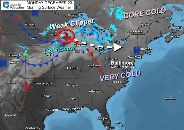 December 23 weather Monday morning