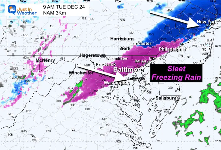 December 23 weather forecast radar snow ice Tuesday morning