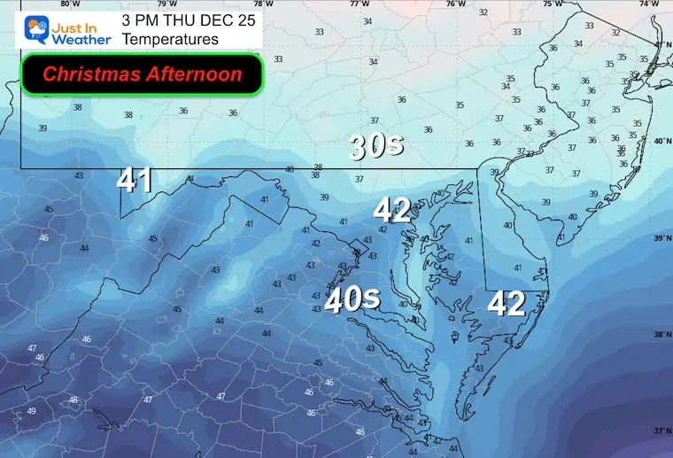 December 23 weather temperatures Christmas afternoon