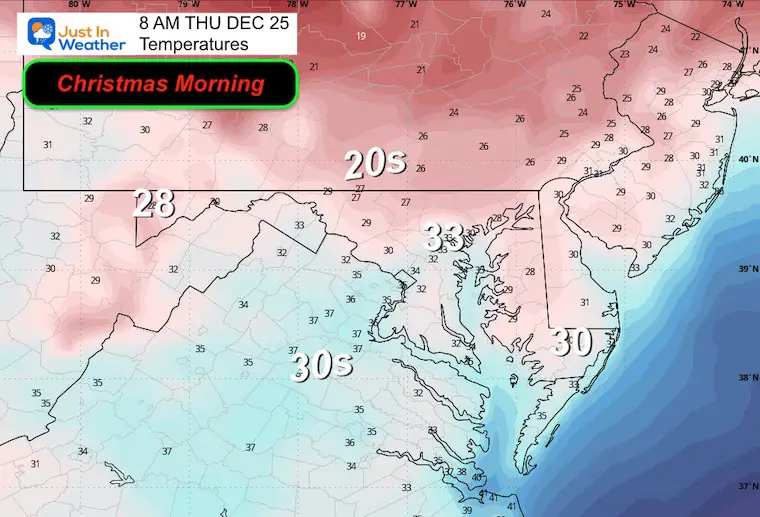 December 23 weather temperatures Christmas Morning