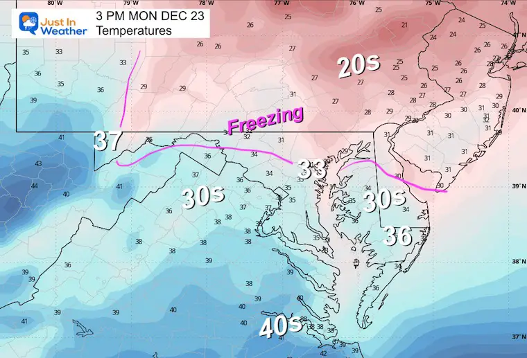 December 23 weather temperatures Monday afternoon