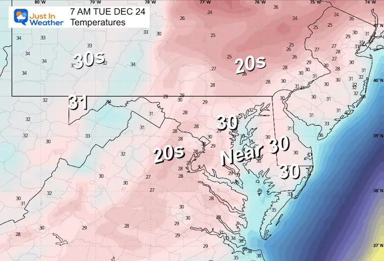 December 23 weather temperatures Tuesday Morning