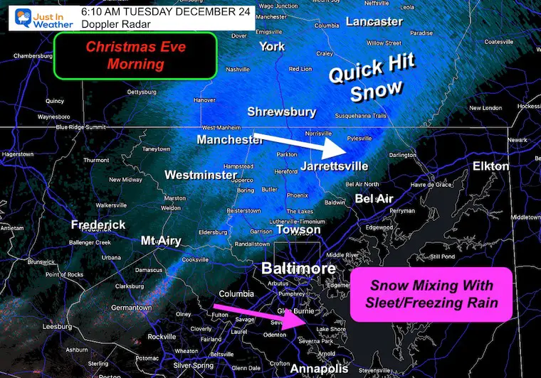 December 24 weather snow ice radar Tuesday morning Christmas Eve