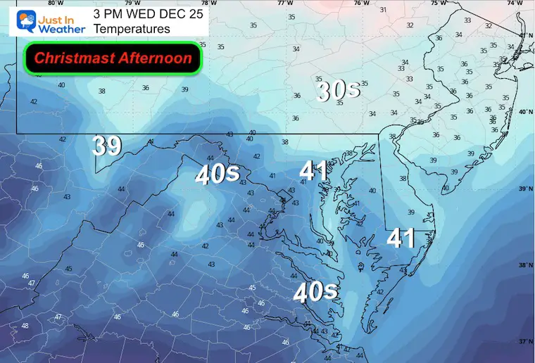 December 24 weather temperatures Wednesday afternoon Christmas