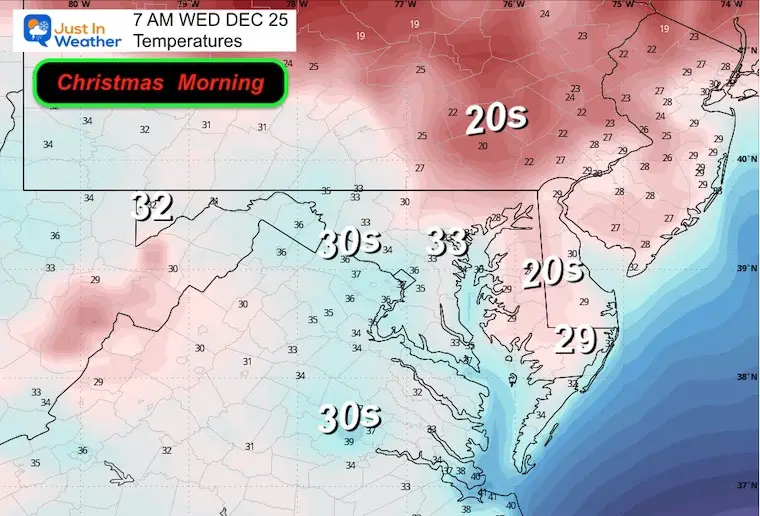 December 24 weather Christmas Morning temperatures