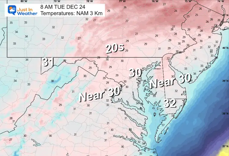 December 24 weather temperatures Christmas Eve Morning