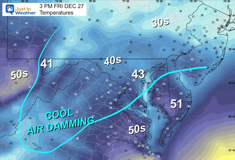 December 27 weather forecast temperatures Friday afternoon