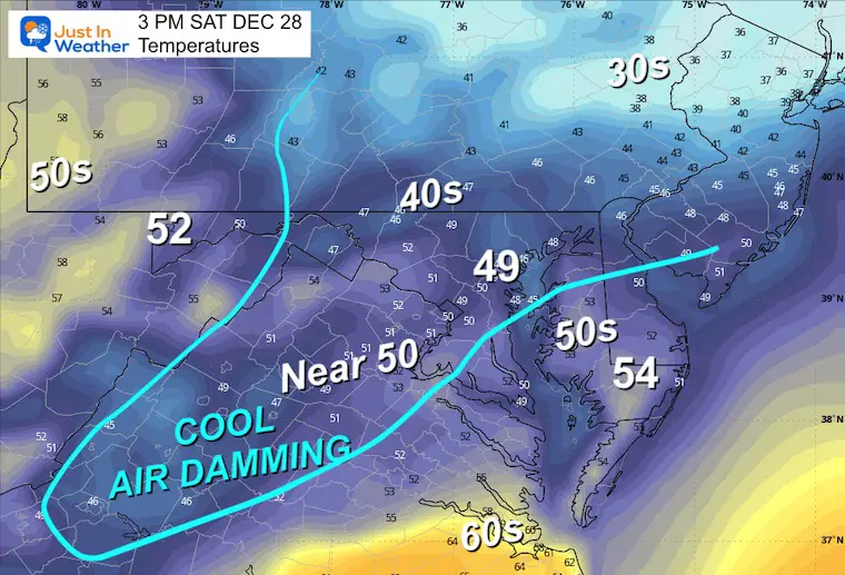 December 27 weather temperatures Saturday afternoon