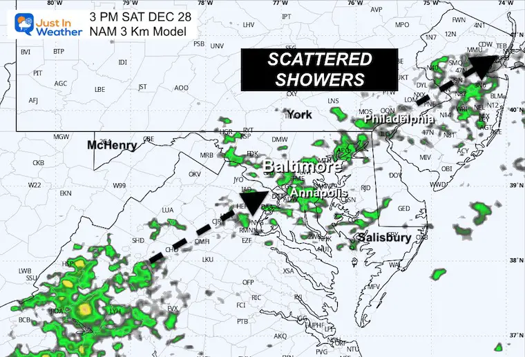 December 28 weather forecast for Saturday afternoon