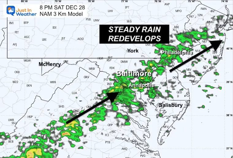 December 28 weather forecast for Saturday evening