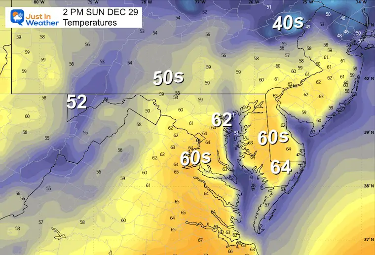 December 28 weather temperatures Sunday afternoon