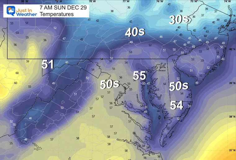 December 28 weather temperatures Sunday morning