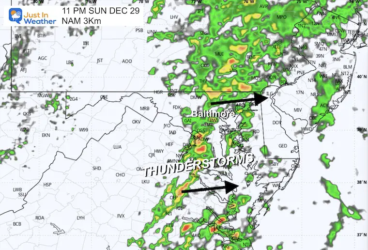 December 29 weather rain thunderstorm Sunday night