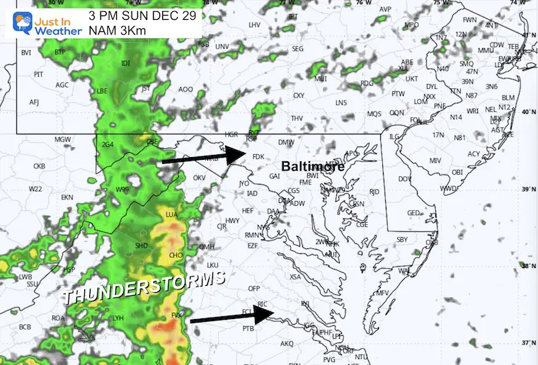 December 29 weather rain thunderstorm Sunday afternoon