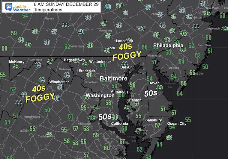 December 29 weather temperatures Sunday morning