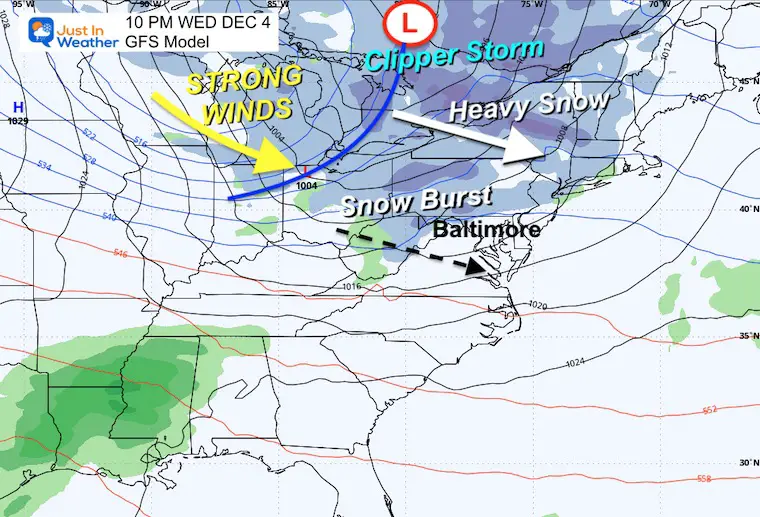 December 3 weather snow Wednesday night