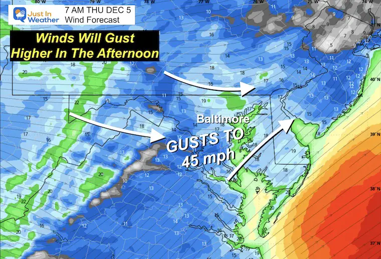 December 3 weather wind forecast Thursday morning 5 AM