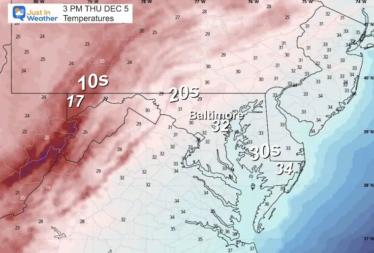 December 3 weather temperatures Thursday afternoon