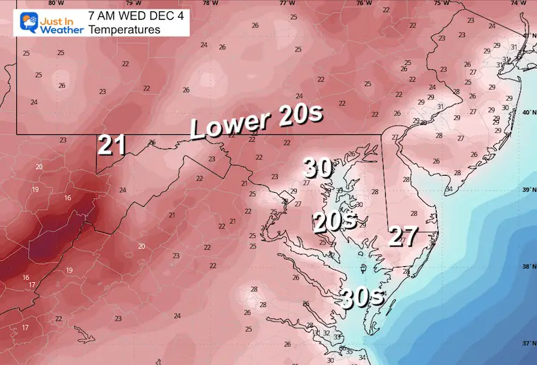 December 3 weather temperatures Wednesday morning