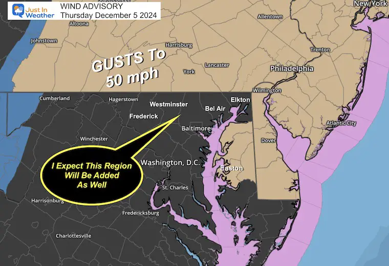 December 3 weather wind advisory Thursday