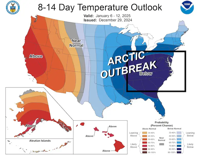 December 30 NOAA Cold Temperature Outlook January 2025