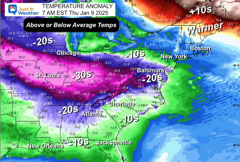 December 30 weather temperature anomaly cold January 2025