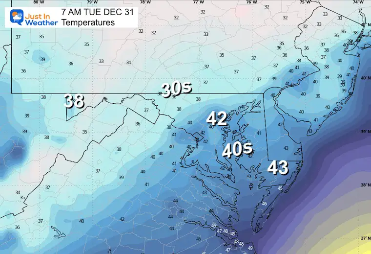 December 30 weather forecast temperatures Tuesday Morning