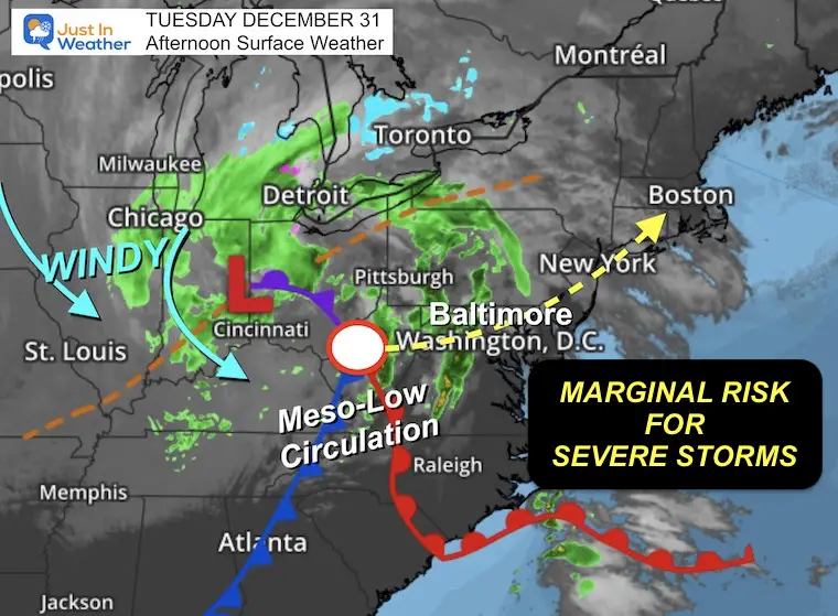 December 31 weather storm Tuesday afternoon New Years Eve