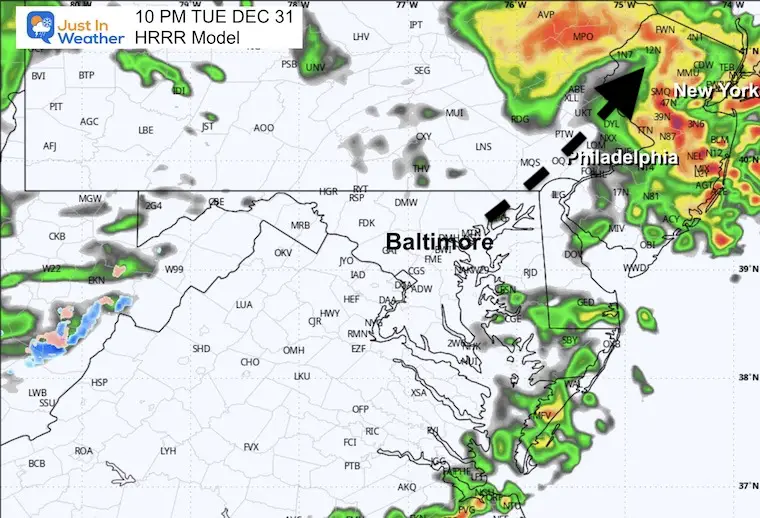 December 31 weather forecast radar New Years Eve 10 PM