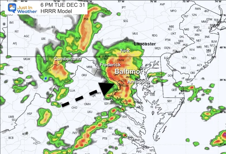 December 31 weather forecast radar New Years Eve 6 PM