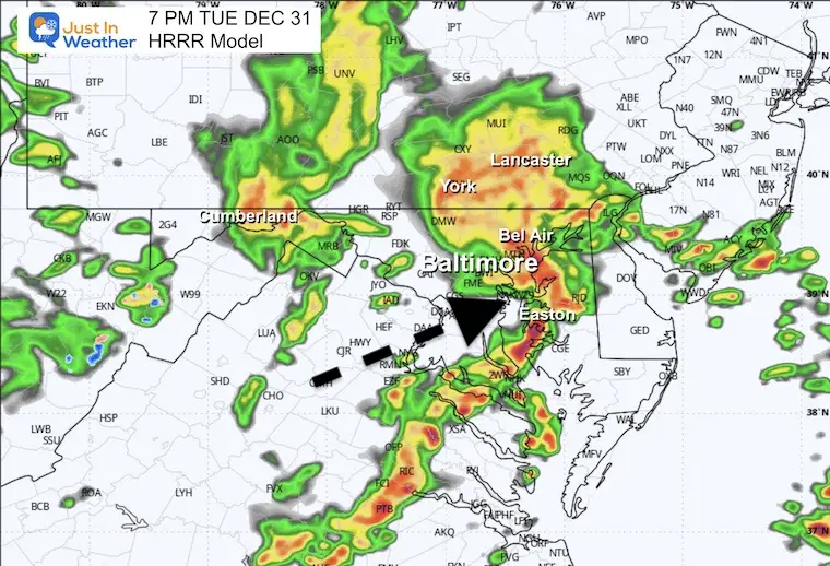 December 31 weather forecast radar New Years Eve 7 PM