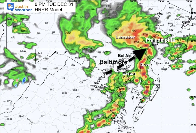 December 31 weather forecast radar New Years Eve 8 PM