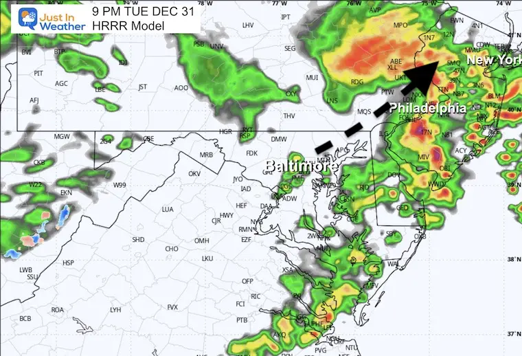 December 31 weather forecast radar New Years Eve 9 PM