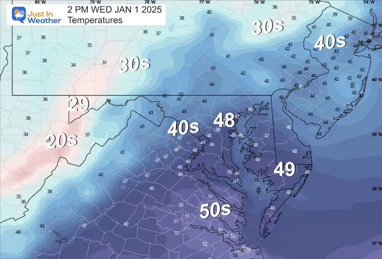 December 31 weather temperatures Wednesday Afternoon New Years Day