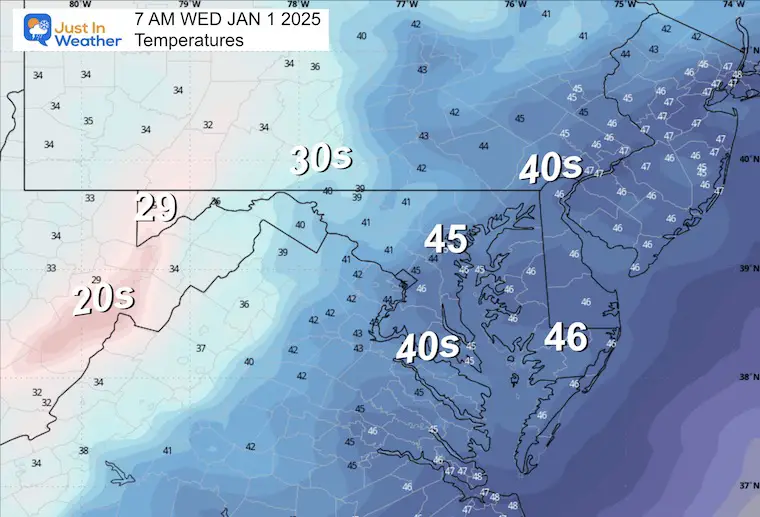 December 31 weather temperatures Morning New Year 2025