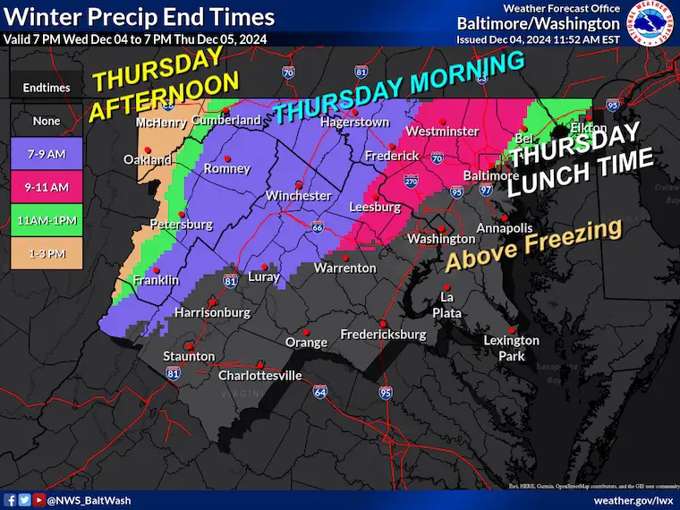 December 5 snow winter precipitation end time