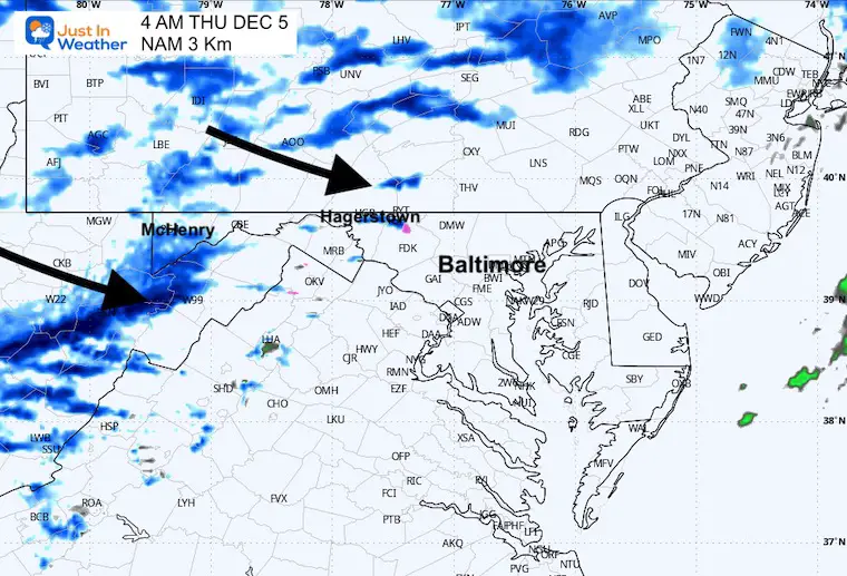 December 4 weather snow forecast radar Thursday 4 am